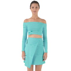 Teal Brick Texture Off Shoulder Top With Skirt Set by artworkshop