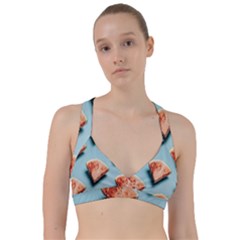 Watermelon Against Blue Surface Pattern Sweetheart Sports Bra by artworkshop