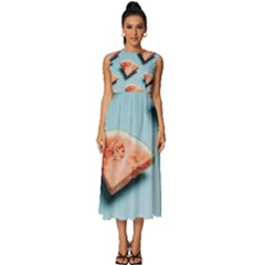 Watermelon Against Blue Surface Pattern Sleeveless Round Neck Midi Dress by artworkshop