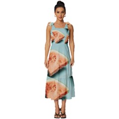 Watermelon Against Blue Surface Pattern Tie-strap Tiered Midi Chiffon Dress by artworkshop