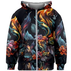 Flowers Flame Abstract Floral Kids  Zipper Hoodie Without Drawstring by Jancukart