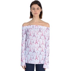 Eiffel Tower Pattern Wallpaper Off Shoulder Long Sleeve Top by Ravend