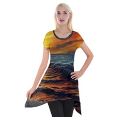 Ocean Sunset Sea Ocean Sunset Short Sleeve Side Drop Tunic by Ravend