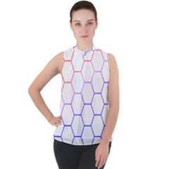 Abstract T- Shirt Honeycomb Pattern T- Shirt Mock Neck Chiffon Sleeveless Top by maxcute