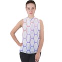 Abstract T- Shirt Honeycomb Pattern T- Shirt Mock Neck Chiffon Sleeveless Top View1