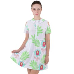 Batik T- Shirt Batik Flowers Pattern 18 Short Sleeve Shoulder Cut Out Dress  by maxcute