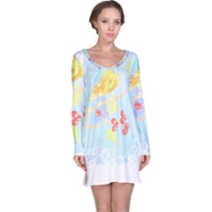 Birds Illustration T- Shirtbird T- Shirt (6) Long Sleeve Nightdress by maxcute