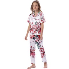 Botanical T- Shirt Botanical Pattern Hummingbird T- Shirt Kids  Satin Short Sleeve Pajamas Set by maxcute