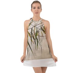 Branches T- Shirt Green Leaves, Branches, Green, Wallart, Summer, Nature, Digital, Art, Minimal, Tro Halter Tie Back Chiffon Dress by maxcute