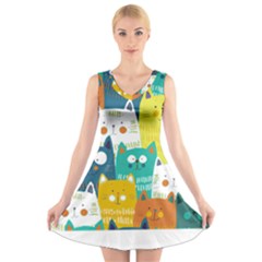 Cat T- Shirt Cute Cats Colorful Seamless Pattern T- Shirt V-neck Sleeveless Dress by maxcute