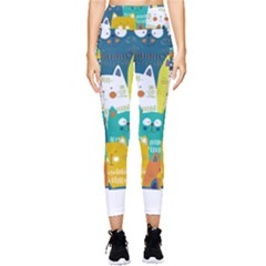 Cat T- Shirt Cute Cats Colorful Seamless Pattern T- Shirt Pocket Leggings  by maxcute