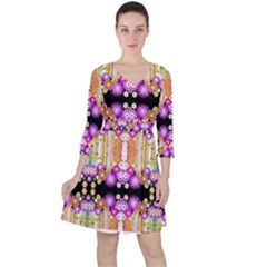 Colorful Flowers Pattern T- Shirt Colorful Wild Flowers T- Shirt Quarter Sleeve Ruffle Waist Dress by maxcute