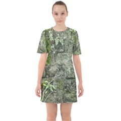 Old Stone Exterior Wall With Moss Sixties Short Sleeve Mini Dress by dflcprintsclothing