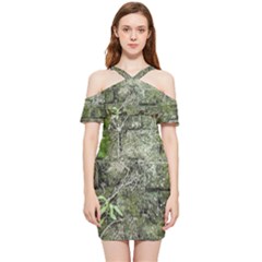 Old Stone Exterior Wall With Moss Shoulder Frill Bodycon Summer Dress by dflcprintsclothing