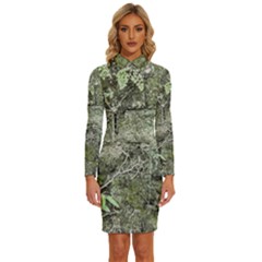 Old Stone Exterior Wall With Moss Long Sleeve Shirt Collar Bodycon Dress by dflcprintsclothing