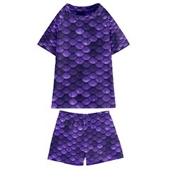 Purple Scales! Kids  Swim Tee And Shorts Set by fructosebat