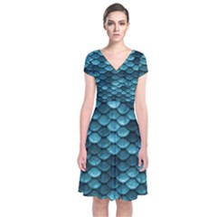 Teal Scales! Short Sleeve Front Wrap Dress by fructosebat