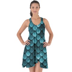 Teal Scales! Show Some Back Chiffon Dress by fructosebat