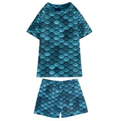 Teal Scales! Kids  Swim Tee And Shorts Set by fructosebat