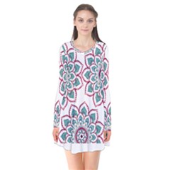 Floral Mandala T- Shirt Colorful Lotus Flower Mandala Art Pattern Long Sleeve V-neck Flare Dress by maxcute