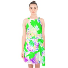 Flowers T- Shirt Abstract Flowers Halter Collar Waist Tie Chiffon Dress by maxcute