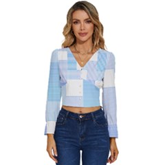 Geometric T- Shirt Blue Composition T- Shirt Long Sleeve V-neck Top by maxcute