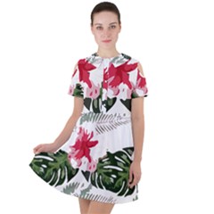 Hawaii T- Shirt Hawaii Blood Flower Garden T- Shirt Short Sleeve Shoulder Cut Out Dress  by maxcute