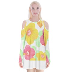 Hawaii T- Shirt Hawaii Floral Summer T- Shirt Velvet Long Sleeve Shoulder Cutout Dress by maxcute