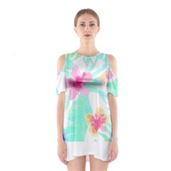 Hawaii T- Shirt Hawaii Flower Pattern T- Shirt Shoulder Cutout One Piece Dress by maxcute