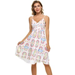 Pattern T- Shirt Rainbow No  8 - Flowers Eyes Stars Moon Sun Rain And Palm Trees Pattern T- Shirt Sleeveless Tie Front Chiffon Dress by maxcute