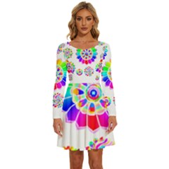 Rainbow Flowers T- Shirt Rainbow Psychedelic Floral Power Pattern T- Shirt Long Sleeve Wide Neck Velour Dress by maxcute