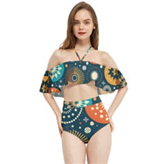 Abstract Pattern Halter Flowy Bikini Set 