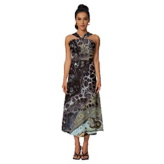 Black Marble Abstract Pattern Texture Sleeveless Cross Front Cocktail Midi Chiffon Dress by Jancukart