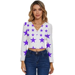 Star Pattern T- Shirt Star Pattern - Purple T- Shirt Long Sleeve V-neck Top by maxcute