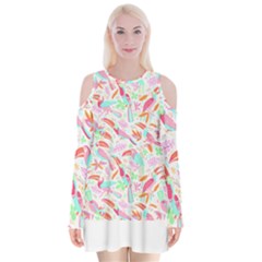 Toucan T- Shirt Toucan Pattern T- Shirt Velvet Long Sleeve Shoulder Cutout Dress by maxcute