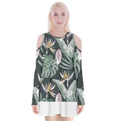 Tropical T- Shirt Tropical Garden Floricorous T- Shirt Velvet Long Sleeve Shoulder Cutout Dress by maxcute