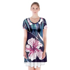 Tropical T- Shirt Tropical Graceful Flower T- Shirt Short Sleeve V-neck Flare Dress by maxcute