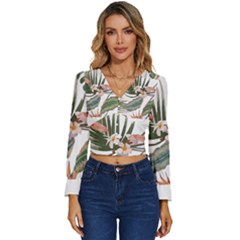 Tropical T- Shirt Tropical Pattern Quiniflore T- Shirt Long Sleeve V-neck Top by maxcute