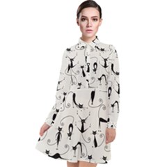 Pattern Cats Black Feline Kitten Long Sleeve Chiffon Shirt Dress by Ravend