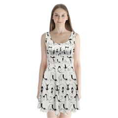 Pattern Cats Black Feline Kitten Split Back Mini Dress  by Ravend