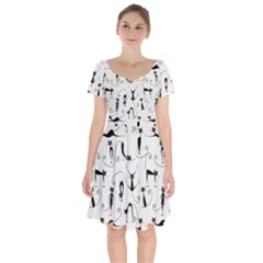 Pattern Cats Black Feline Kitten Short Sleeve Bardot Dress by Ravend