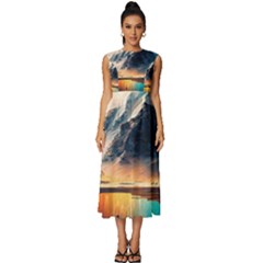 Abstract Color Colorful Mountain Ocean Sea Sleeveless Round Neck Midi Dress by Pakemis