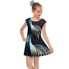 Peacock Bird Feathers Colorful Texture Abstract Kids  Cap Sleeve Dress by Pakemis