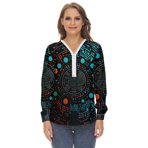 Big Data Abstract Abstract Background Zip Up Long Sleeve Blouse by Pakemis