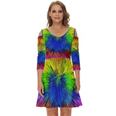 Colour Background Structure Lines Explosion Pop Shoulder Cut Out Zip Up Dress by Pakemis