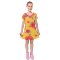 Background Flowers Floral Pattern Kids  Short Sleeve Velvet Dress by Ravend