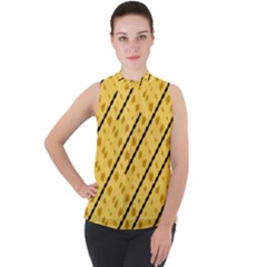 Background Yellow Background Mock Neck Chiffon Sleeveless Top by Ravend