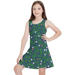 Leaves Flowers Green Background Nature Kids  Lightweight Sleeveless Dress by Ravend