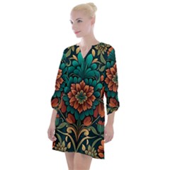 Flower Pattern Modern Floral Open Neck Shift Dress by Ravend