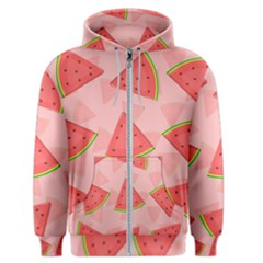 Background Watermelon Pattern Fruit Food Sweet Men s Zipper Hoodie by Jancukart